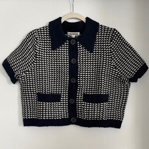 Boden Navy and White Button-Up Cardigan
